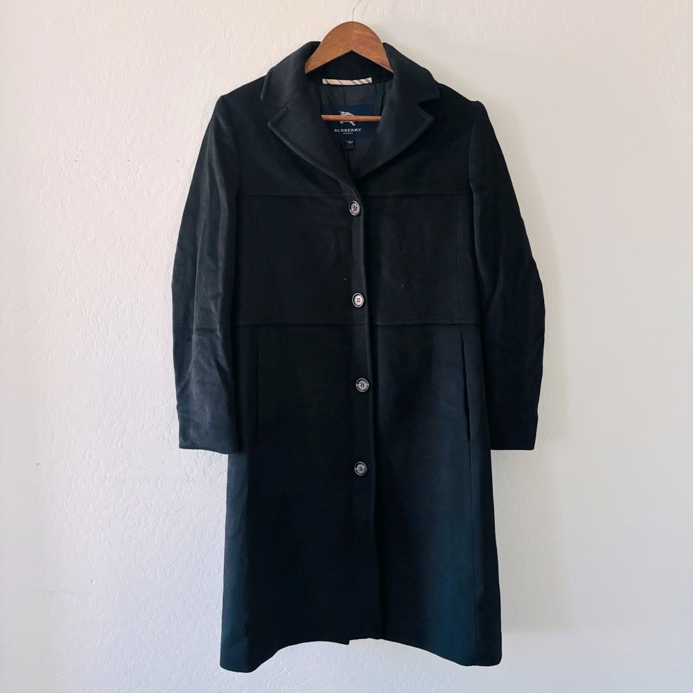 Burberry Women's Black Wool Cashmere Button Down Coat‎ Size US 4 Designer Luxury